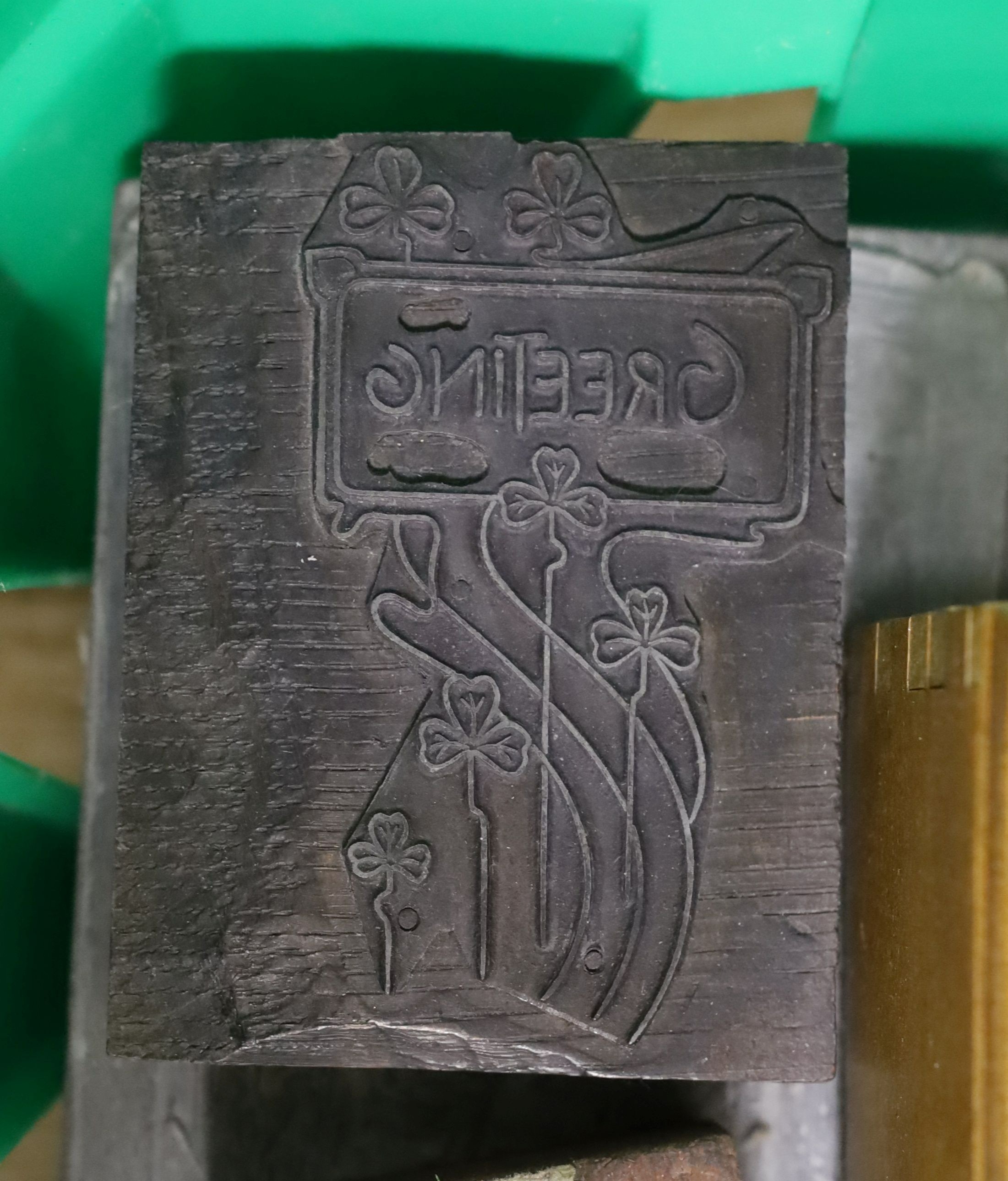 A quantity of decorative metal printing blocks, mainly 20th century examples